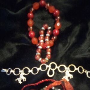 Elegant Red and Silver Horse Charm  Jewelry Set